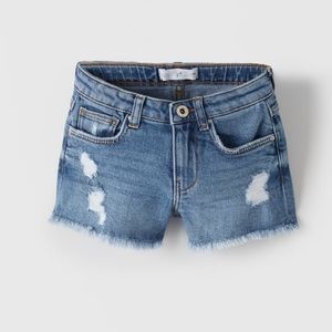 Zara Girls Distressed/Frayed Medium Wash Denim Shorts-size 9